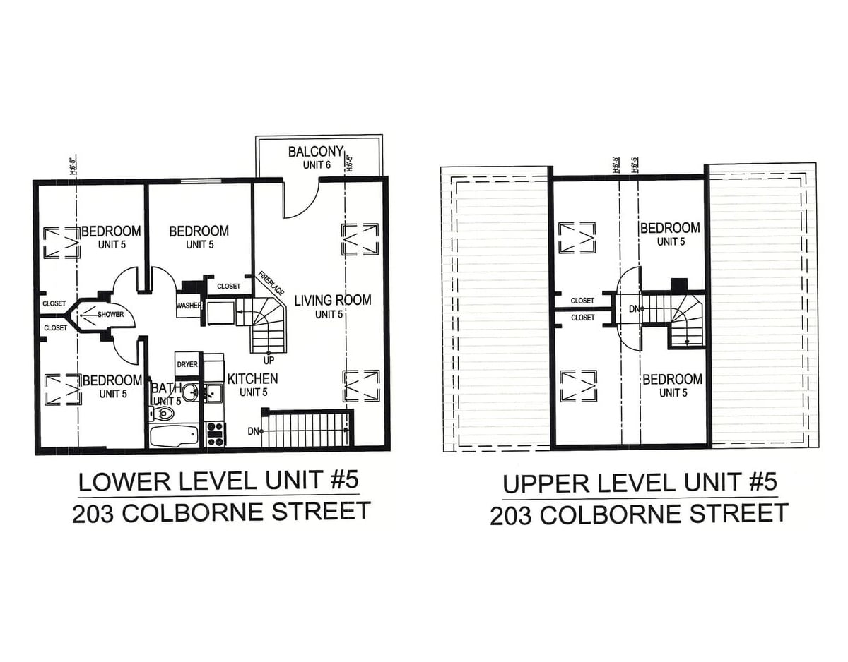 Unit 5 floor plan, 5 bedroom, 1 bathroom, 203 Colborne Street Kingston