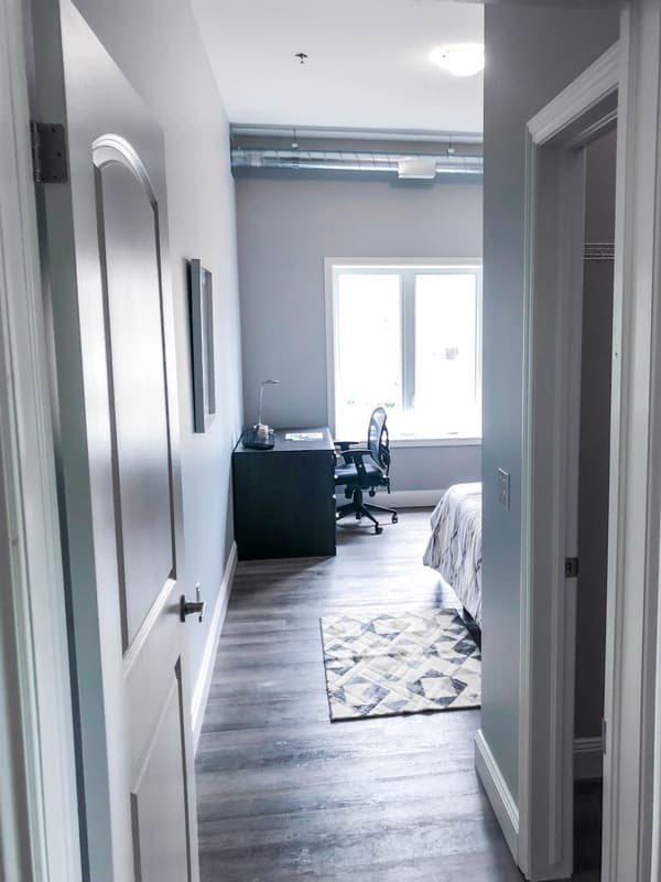 Model suite bedroom at 630 Princess Street, Kingston