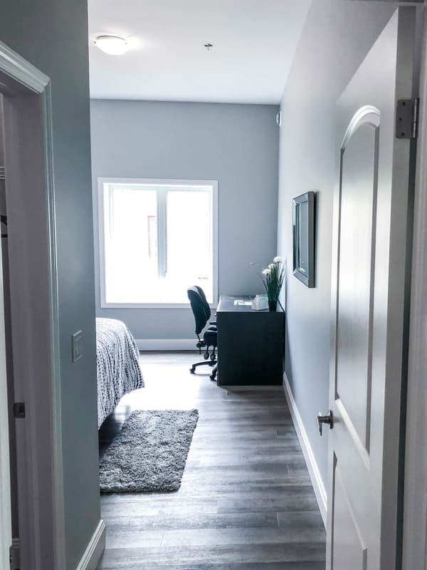 Model suite bedroom at 630 Princess Street, Kingston