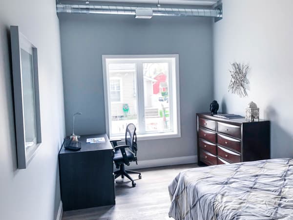 Model suite bedroom at 630 Princess Street, Kingston