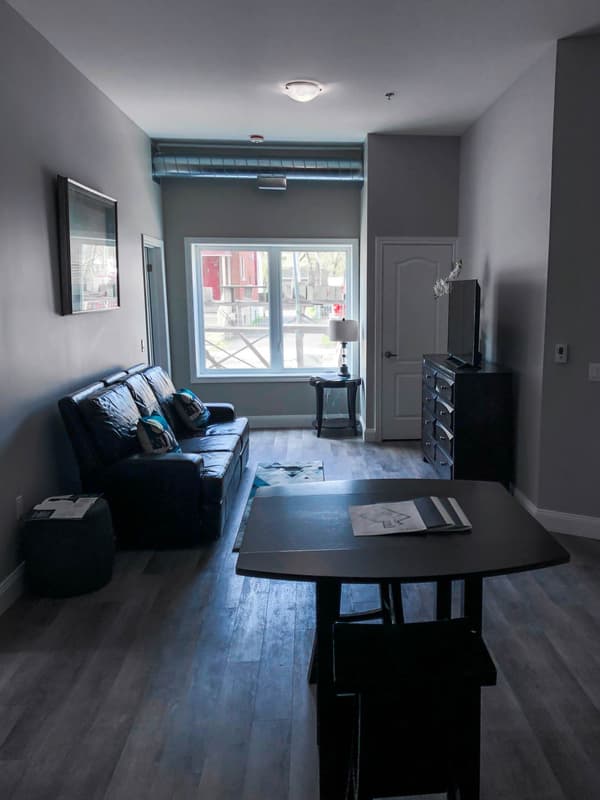 Model suite living area at 630 Princess Street, Kingston